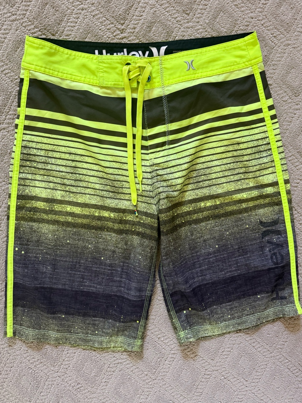 Hurley Men's Phantom Neon Yellow and Black Striped Boardshorts